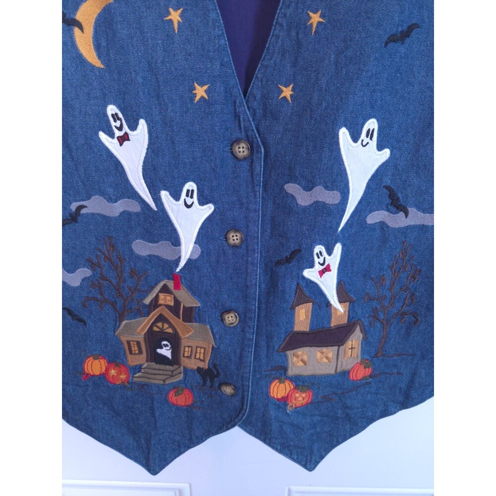 Vintage 90s Embroidered Halloween Vest Top Size L Karen Scott Festive - Picture 4 of 6